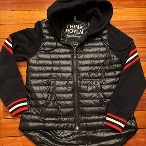 Women’s THINK ROYLN Black Puffer Hooded Jacket, size small EUC Rare
